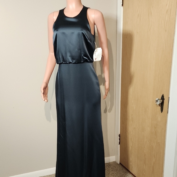 Dessy Collection Green Sleeveless Halter Maxi Gown - Picture 3 of 15